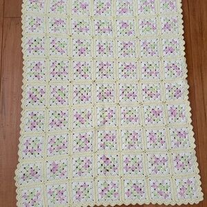 Handmade Pastel Floral Granny Square Crochet Blanket